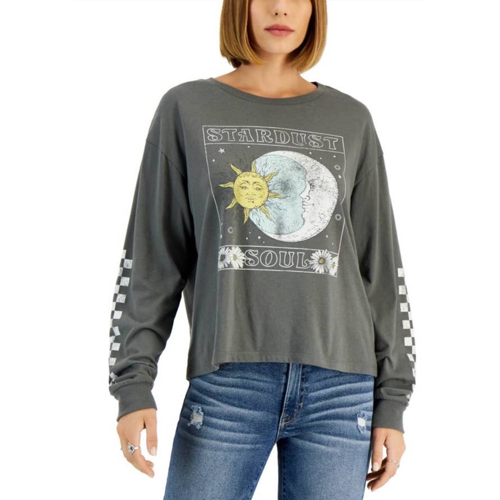 New Grayson Threads Juniors Sz Small T-Shirt‎ Stardust Soul Long Sleeve Grey NWT